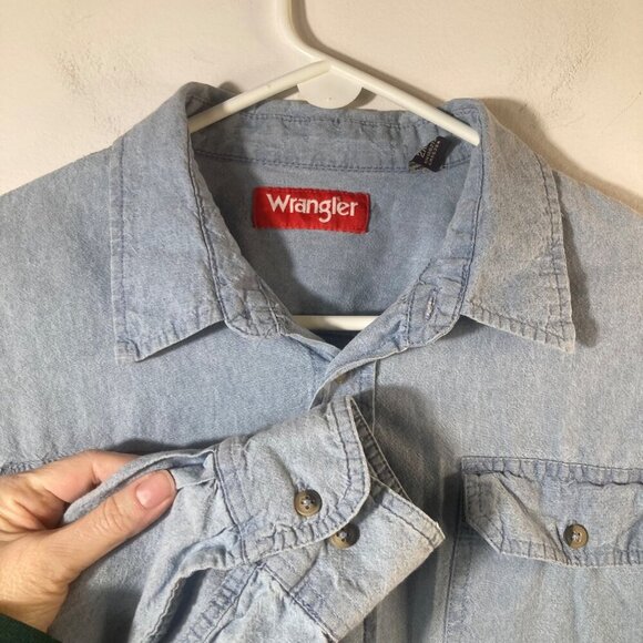Mens Vintage Wrangler Denim Button Shirt Blue Cotton 2XL - Picture 3 of 6
